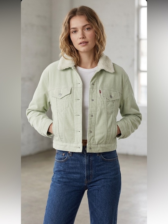 Levi's Jackets & Blazers - NWT Levi’s Corduroy Baby Cropped Trucker Jacket XSmall Pistachio Green Pockets